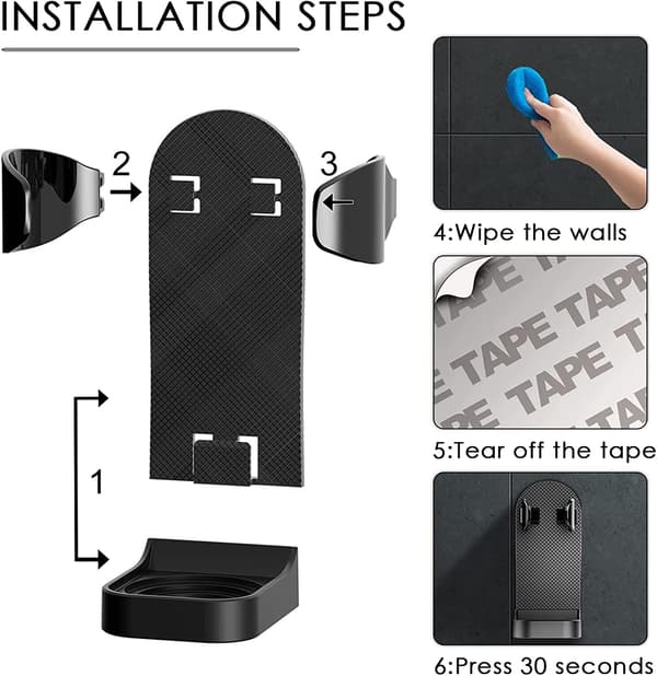 2-pak selvklæbende skraberholder til bruser, kompatibel med Philips Series 7 Series 9, sort