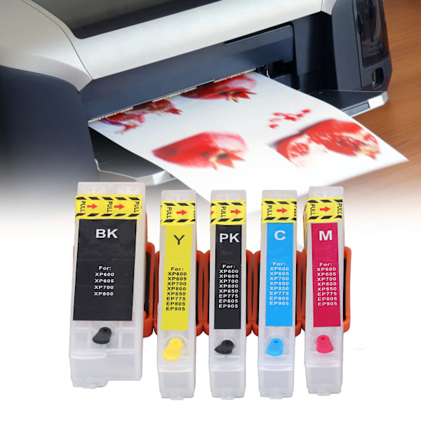 5 st bläckpatroner med permanent chip, stabilt 5-färgs refillpatronset BK PK C M Y T2621 T2631 T2632 T2633 T2634