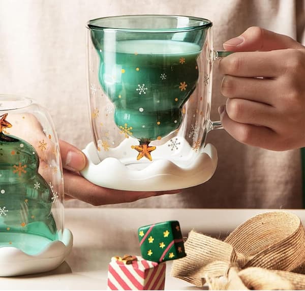 Söta Muggar Julkaffemugg, Tekopp, Mjölkkopp Glas Dubbelväggiga Isolerande Glas Espresso-kopp