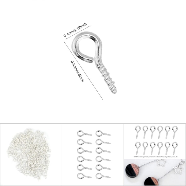 200Pcs / Bag Eye Pins Eyepins Alloy Thread Screw Eye Hooks Jewelry Findings (Silver)