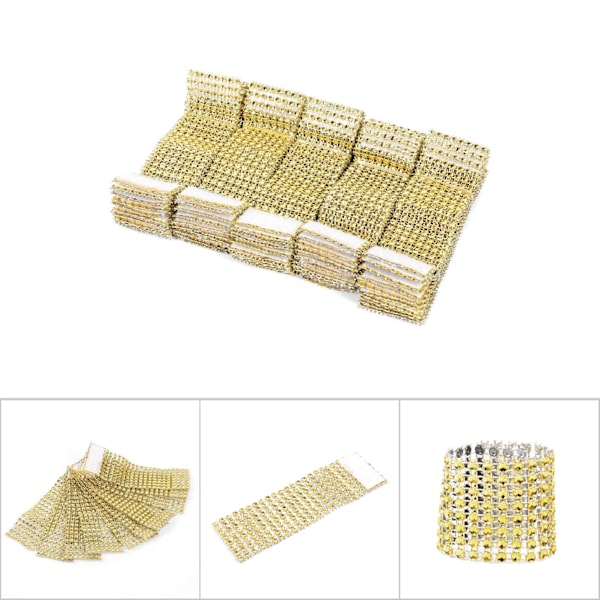 50pcs 8 Rows Chair Sash Napkin Rings  Diamond Mesh Wrap Ribbon For Wedding Christmas Gold