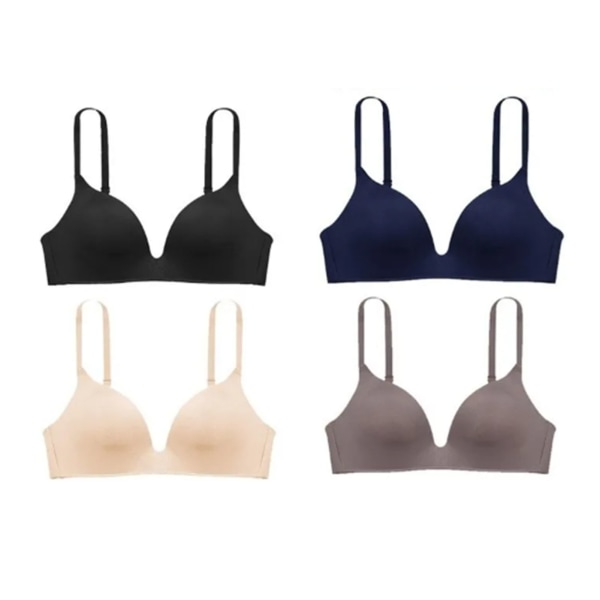 Women Bra 3/4 Cup Wireless Seamless Push Up Adjustable Soft Breathable Pure Color Bra for Students Lady 4pcs Color Mixed 36AB