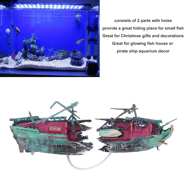 Akvarie Skibsvrag Dekoration Sikker Håndmalet Smuk Sunken Skib Ornament til Fisketanke og Akvarier Mørk Farve