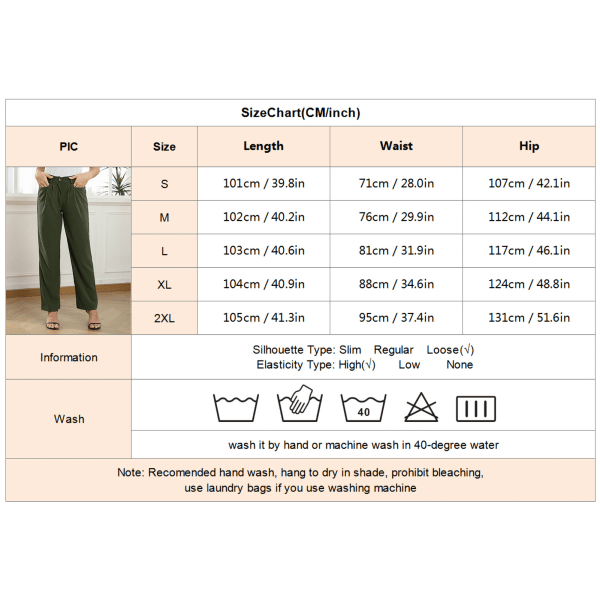 Kvinnor Högmidjade Byxor Lös Casual Elegant Ren Färg Knapp Stängning Plisserade Byxor med Fickor OD Grön L