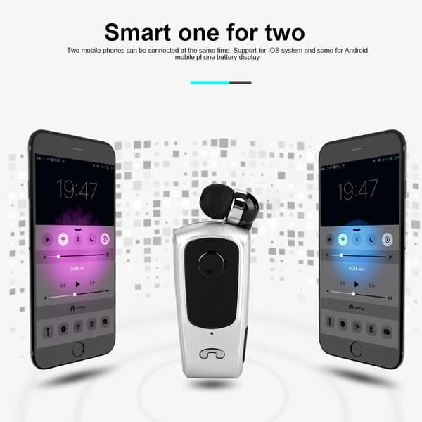 Trådlöst Bluetooth 5.1-headset för sport, infällbar handsfree-hörsnäcka med mikrofon, silver