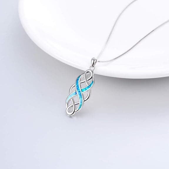 Celtic Knot Halsband med Opalhänge i Sterling Silver, Oändlighetskärlekssmycke
