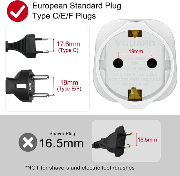 Britisk pluggadapter 1-pakning EU til britisk pluggadapter 2-pins til 3-pins for reise elektronisk enhet hvit