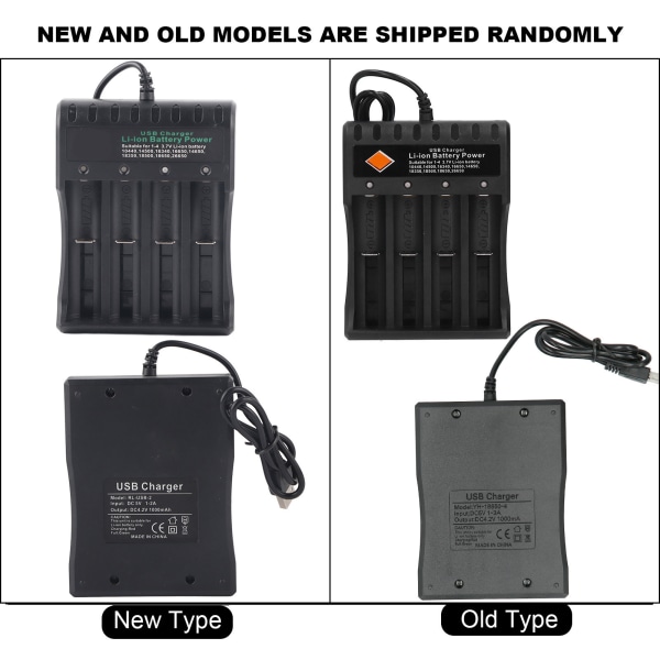 Batteriladdare DC4.2V 4-fack laddningsbart fack med USB-kabel Passar för 3.7V Liion