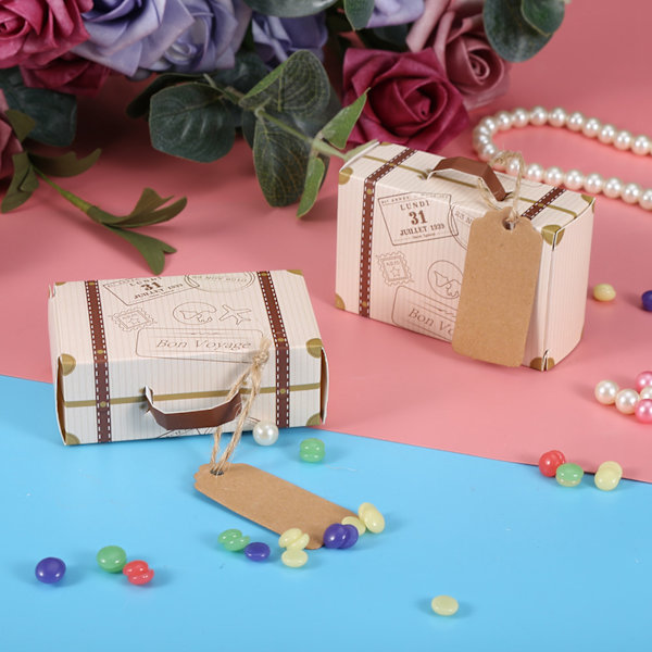 50 st/set Ny Mini Resväska Elegant Bärbar Kartong Godis Presentask Bröllop Fest Födelsedag