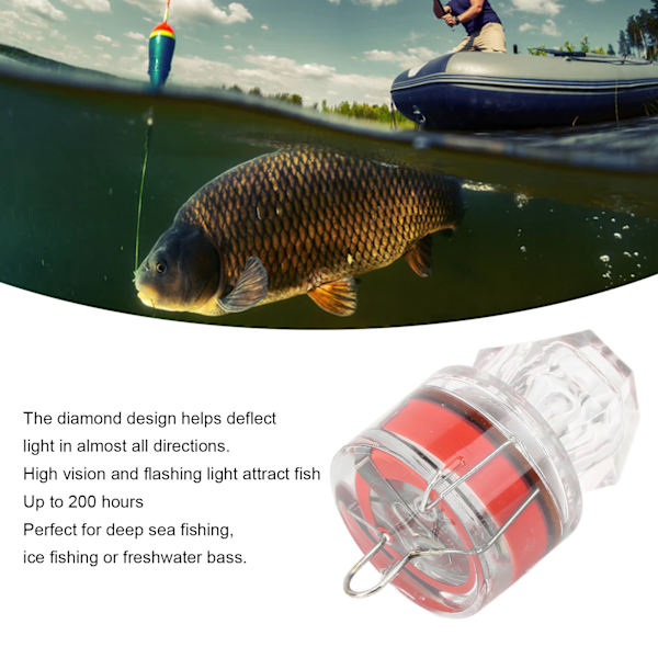 5 st fiskebete ljus diamantform LED korrosionsbeständighet automatisk öppning blinkande basbete ljus röd