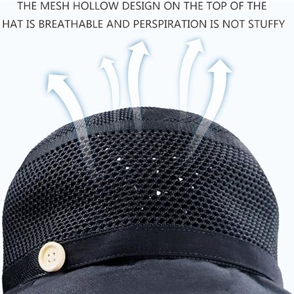 Sommer Mesh Solhatte til Kvinder UV Beskyttelse Bred Skygge Sammenfoldelig Strandhat Sort