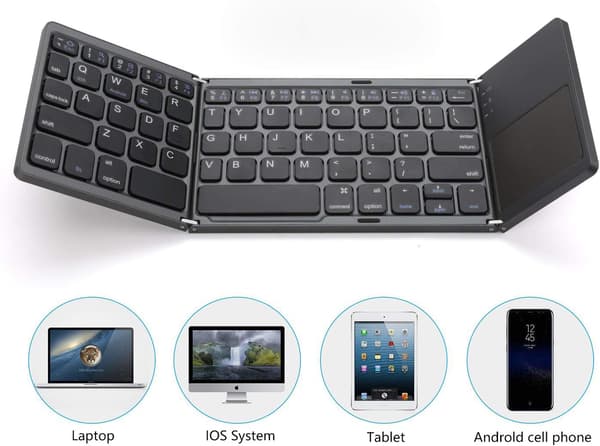 Vikbart Bluetooth-tangentbord i fickformat, bärbart mini BT trådlöst tangentbord med pekplatta för Android Windows PC-surfplatta