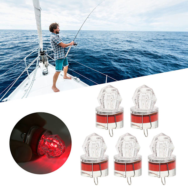 5 st fiskebete ljus diamantform LED korrosionsbeständighet automatisk öppning blinkande basbete ljus röd