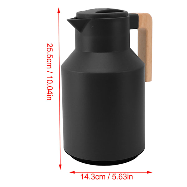 Kaffe Karaffel 1000ml Tretrehåndtak Dobbeltvegget Vakuum Varmebevaring Termisk Kaffe Karaffel for Te Juicer Kaffe Svart