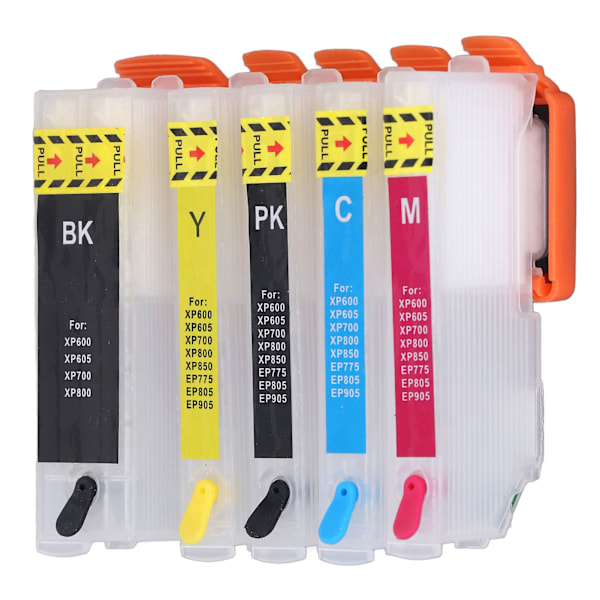 5 stk. printerpatroner med permanent chip stabil 5 farver refill patroner sæt BK PK C M Y T2621 T2631 T2632 T2633 T2634