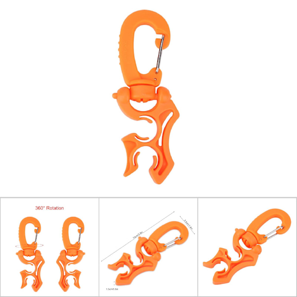 1 st utomhusdykning dubbel BCD lågtryckslangklämma hållare med snäppkrok spänne (orange)