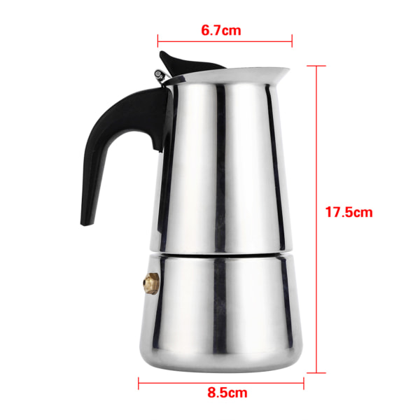 Perkolator i rostfritt stål Moka Pot Kaffebryggare Spis för hemmakontor (200 ml)