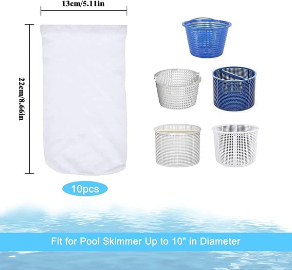 10 poolskimmerstrømper, ultrafint net, pollen-, blad- og hårfilter