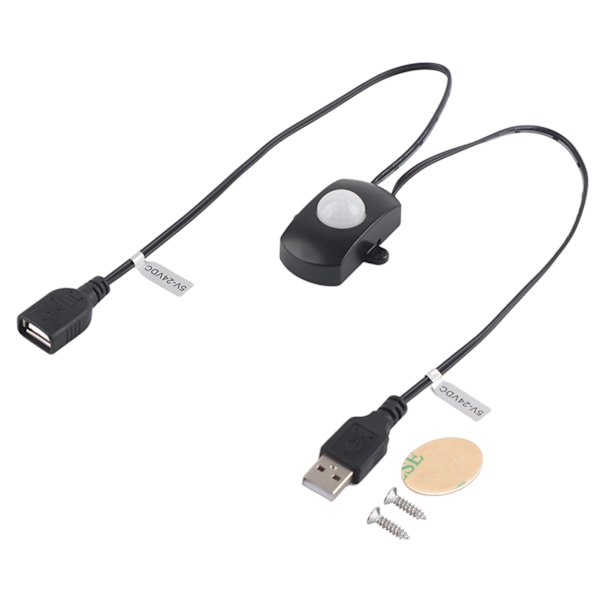 2A DC 5-24V PIR Infrarød Bevægelsessensor Detektor Automatisk Afbryder LED Strip USB Interface Sort