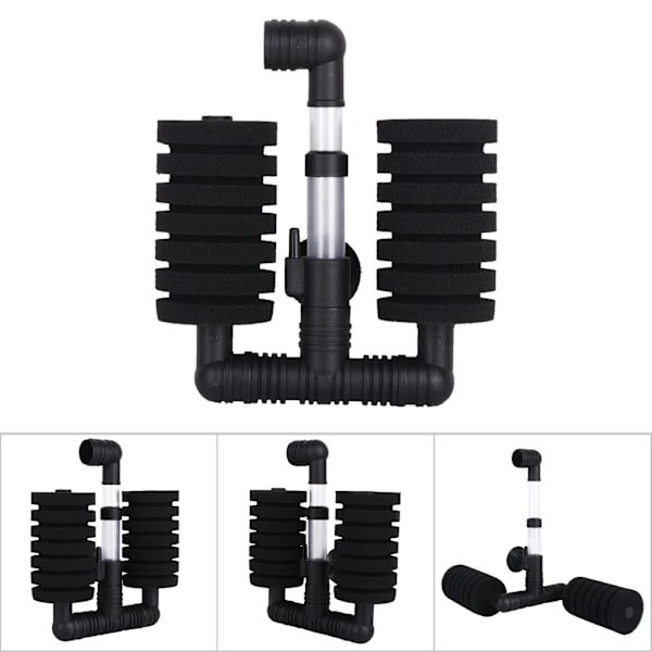 Akvariefisk Tank Biokjemisk Luftpumpe Dobbel Svamp Vannfilter + Sugkopp XY-2831