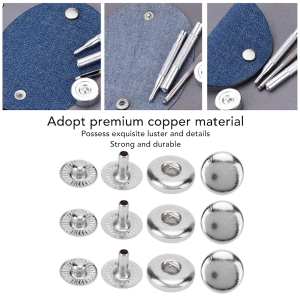 200 set tryckknappar kit 8mm stark koppar utsökt lyster allmänt använda läderknappar för kläder väskor läder silver