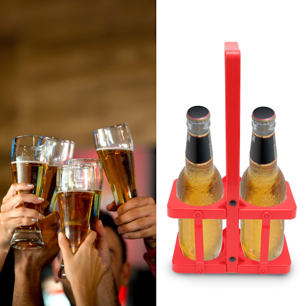 Beer Caddy Holder 2 Pack Foldable Portable Beer Beverage Display Basket Beer Bottle Carrier with Thickened Handle Red