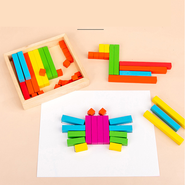 Trefargede Cuisenaire-pinner i tre