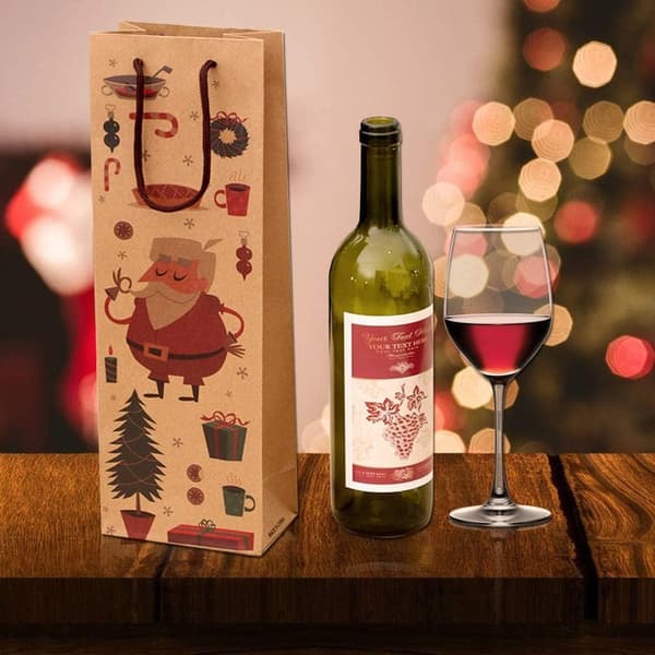 12 st Bruna Presentpåsar i Kraftpapper för Vinflaskor, Whiskey, Sprit, Jul, Vinflaskor, Presentförpackning för Julklappar