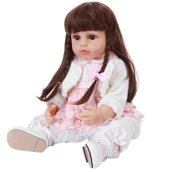 Helkrop Silicone Simulering Baby Doll Livagtig Baby Doll Børn Legetøj Fødselsdagsgave 55cm Brunt Hår