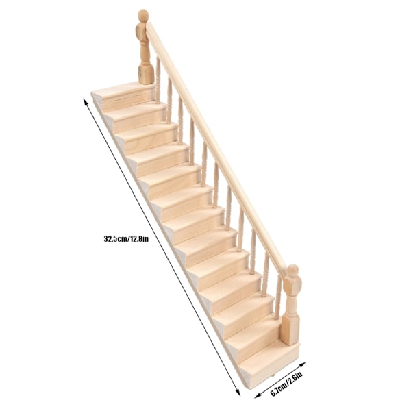 Dockhus Trappor Glansiga Rundade Hörn Björk Material DIY Levande Söta 1/12 Skala Miniatyr Trapphus för HantverkHöger
