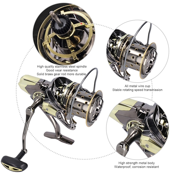 GX Fiske Spinning Reel Rustfritt Stål Lager Venstre/Høyre Utbyttbart Håndtak Hjul GX12000