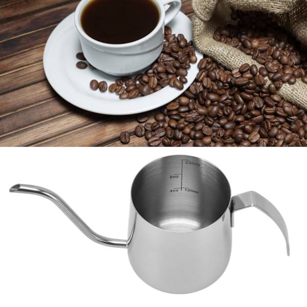 Kaffe Vattenkokare Rostfritt Stål Inre Skala Gåshals Tjockna Häll Över Kaffe Kanna med Handtag för Te Mjölk Bryggning 250ml