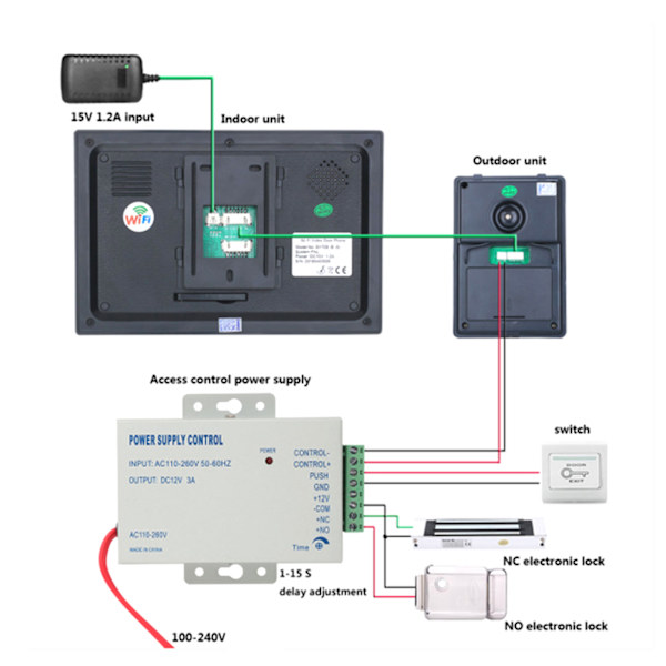 7 tommer 2 Kameraer 1080P Video Intercom Trådløs Wifi Dørtelefon Nattesyn Kamera 100-240VUS