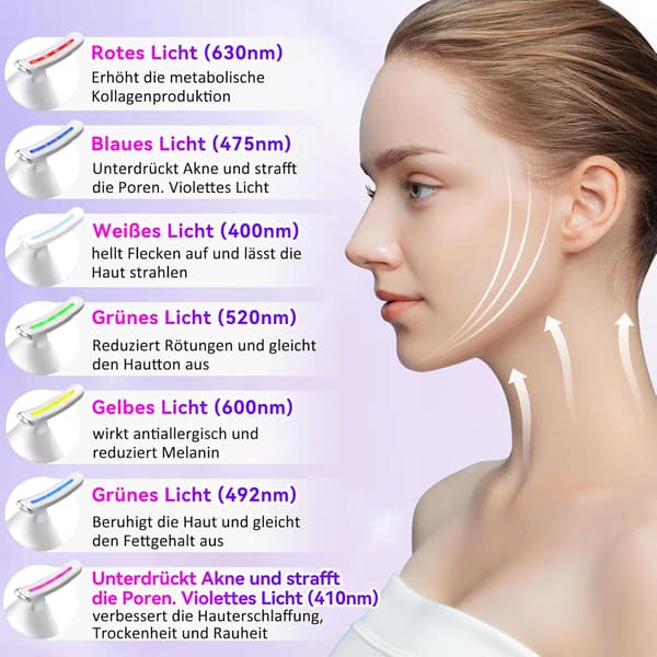 Ansigtsmassager mod rynker med 7 LED-farver og EMS 3 tilstande