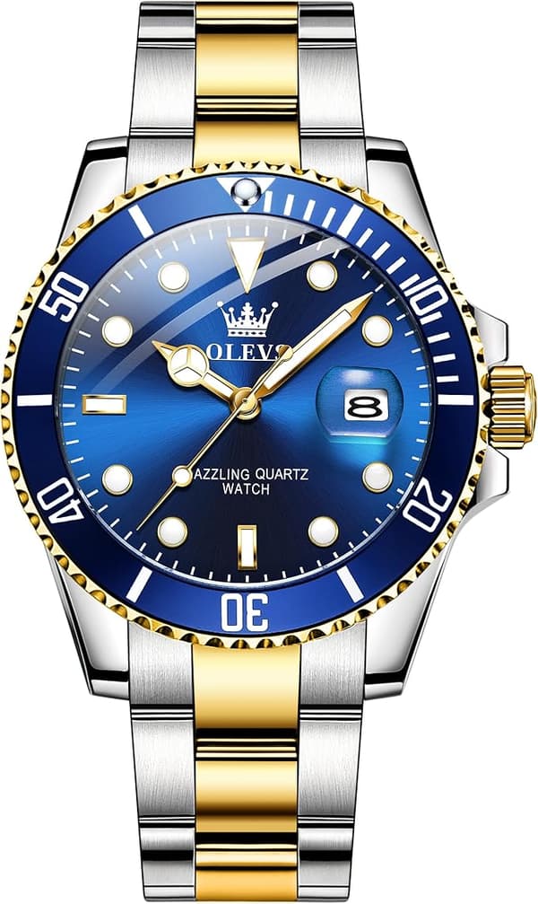OLEVS Miesten Kellot Musta Blue Dial/Gold Silver Band
