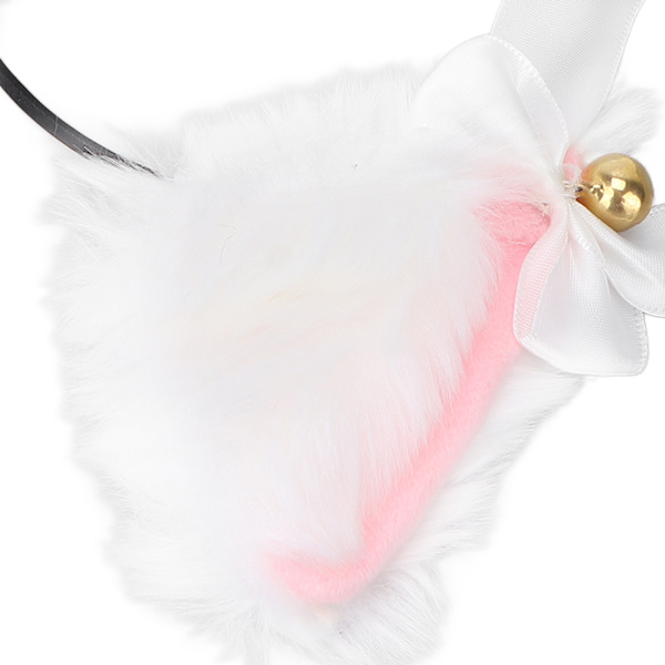 Fluffy Cat Ears Hodebånd Søt Plysj Hårbånd med Bjelle for Halloween Cosplay Kostymefest Hvit