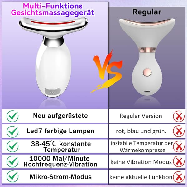 Ansigtsmassager mod rynker med 7 LED-farver og EMS 3 tilstande