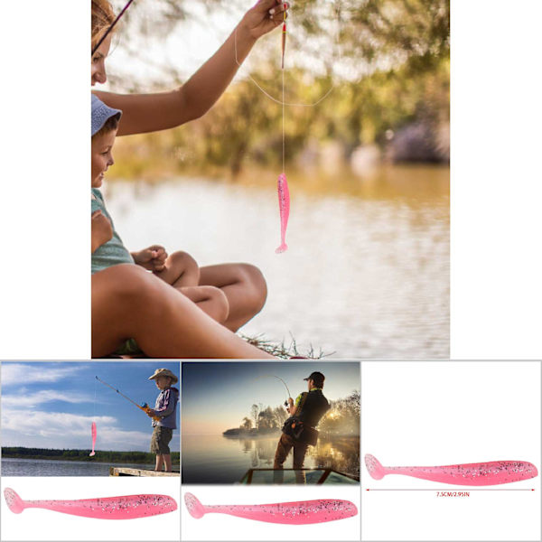 20 stk 7,5 cm myke fiske lokker t hale Grub orm agn fisketutstyr tilbehør (rosa)