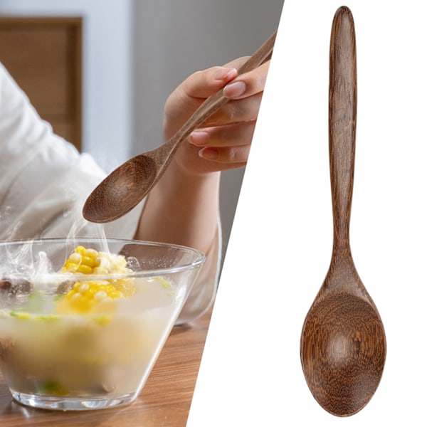 5Pcs Wood Spoon Natural Smooth No Burr Sturdy Durable Vintage Heatproof Wooden Mixing SpoonsSharpened Mouth