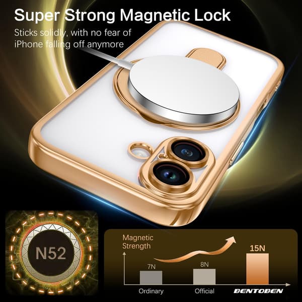 iPhone 16-deksel kompatibelt med Magsafe usynlig ringstativ klart bakdeksel støtsikkert deksel Desert Titanium