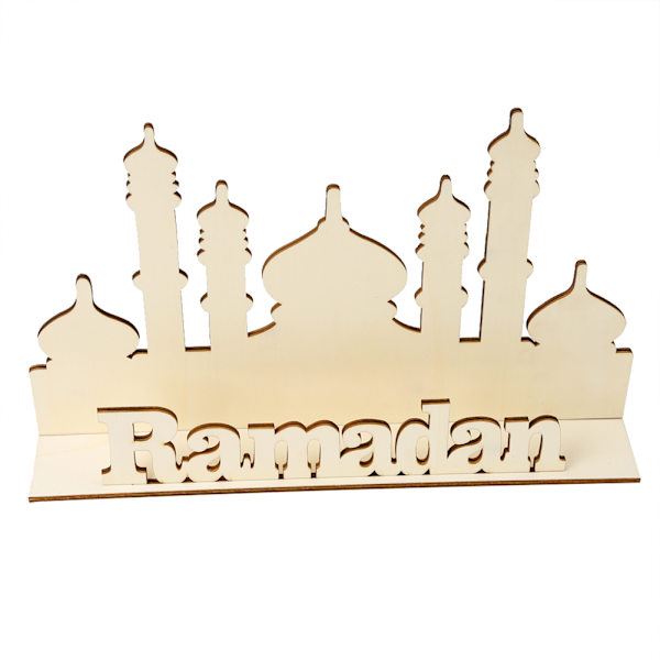 Eid Mubarak Ramadan Dekorationsplade i Træ til Skrivebord Ornament Håndværk Muslimsk Dekoration Gave (Slot)
