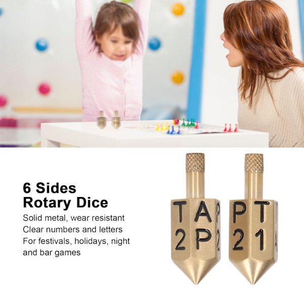 2PCS 6-sidig roterande tärning med skaft Solid Metal Gyroscope Top Dice Toy för Desktop Game