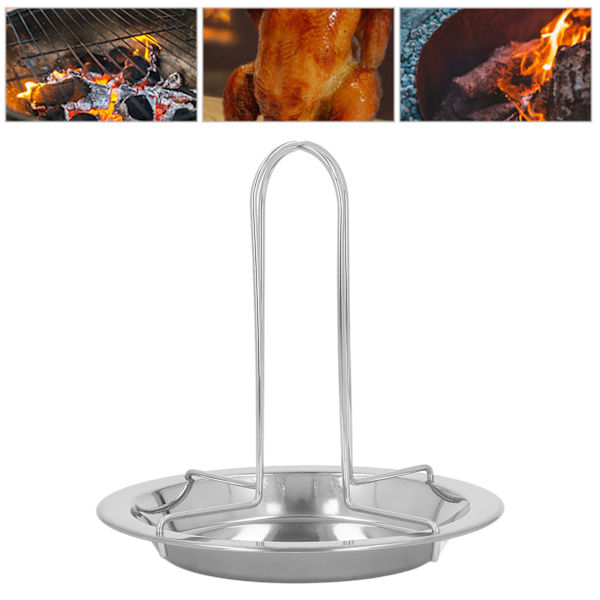 Vertikal kyllingrist i rustfritt stål for grilling i ovnen for å støtte stekt kylling. Enkel å sette i ovnen eller grillen og andre grillbeholdere, non-stick.
