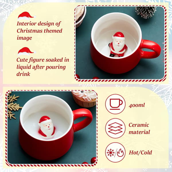 Julkaffemugg, keramiska tekoppar kaffe 3D mjölk te keramiska muggar för jul födelsedag bröllop mors dag (jultomtestil)