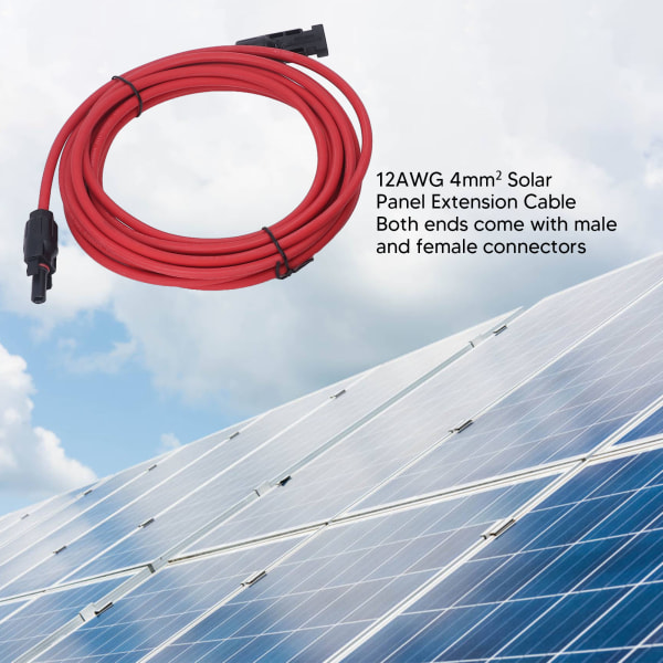 2 kpl 12AWG 4mm² aurinkopaneelin jatkokaapeli musta punainen aurinkosovitin jatkokaapeli naaras-uros liittimellä 1000VDC 5m / 16.4ft
