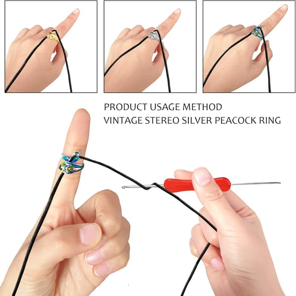 3 stycken virkningsgarnringar, justerbara, för virkning, påfågelform, stickloop, öppen fingerring