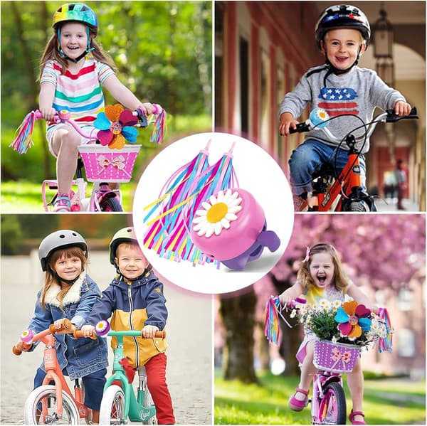 1-pack cykelklocka för barn och 2-pack cykelstreamers för barncykeltillbehör Rosa Röd Blå