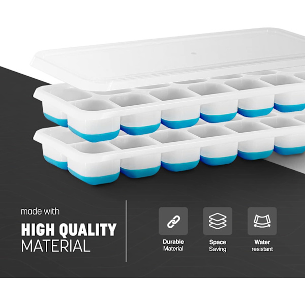 2-pack Silikon Isbitsformar med Spillfria Lock, Lätt att Ta Bort Form, Flexibla Silikon Isbitsformar (2-pack Blå)