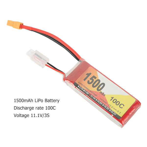 11,1V 1500mAh 100C 3S LiPo-batteri med XT60-kontakt Tillbehör för QAV250 RC Racing Car Quadcopter