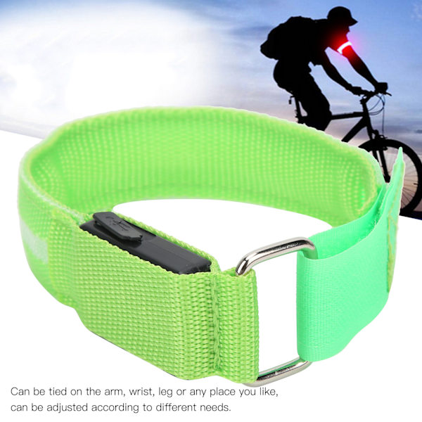 Grønn lysende armbånd justerbar stripe LED armbånd USB-lading for nattløping sykling